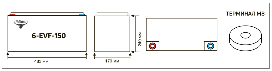 Габариты аккумуляторной батареи Rutrike 6-EVF-150