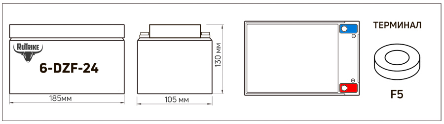 Габариты батареи Rutrike 6-DZF-24