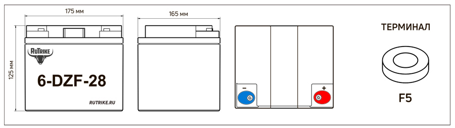 Габариты аккумуляторной батареи 6-DZF-28