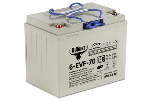 Аккумулятор тяговый Rutrike 6-EVF-70 (12V70A/H C3) купить в Москве с доставкой по всей России
